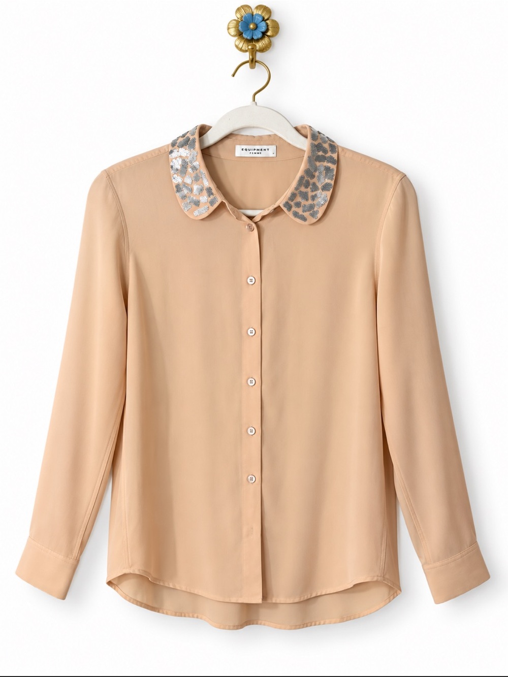 Equipment Silk Animal Sequin Collar Blouse Size Small